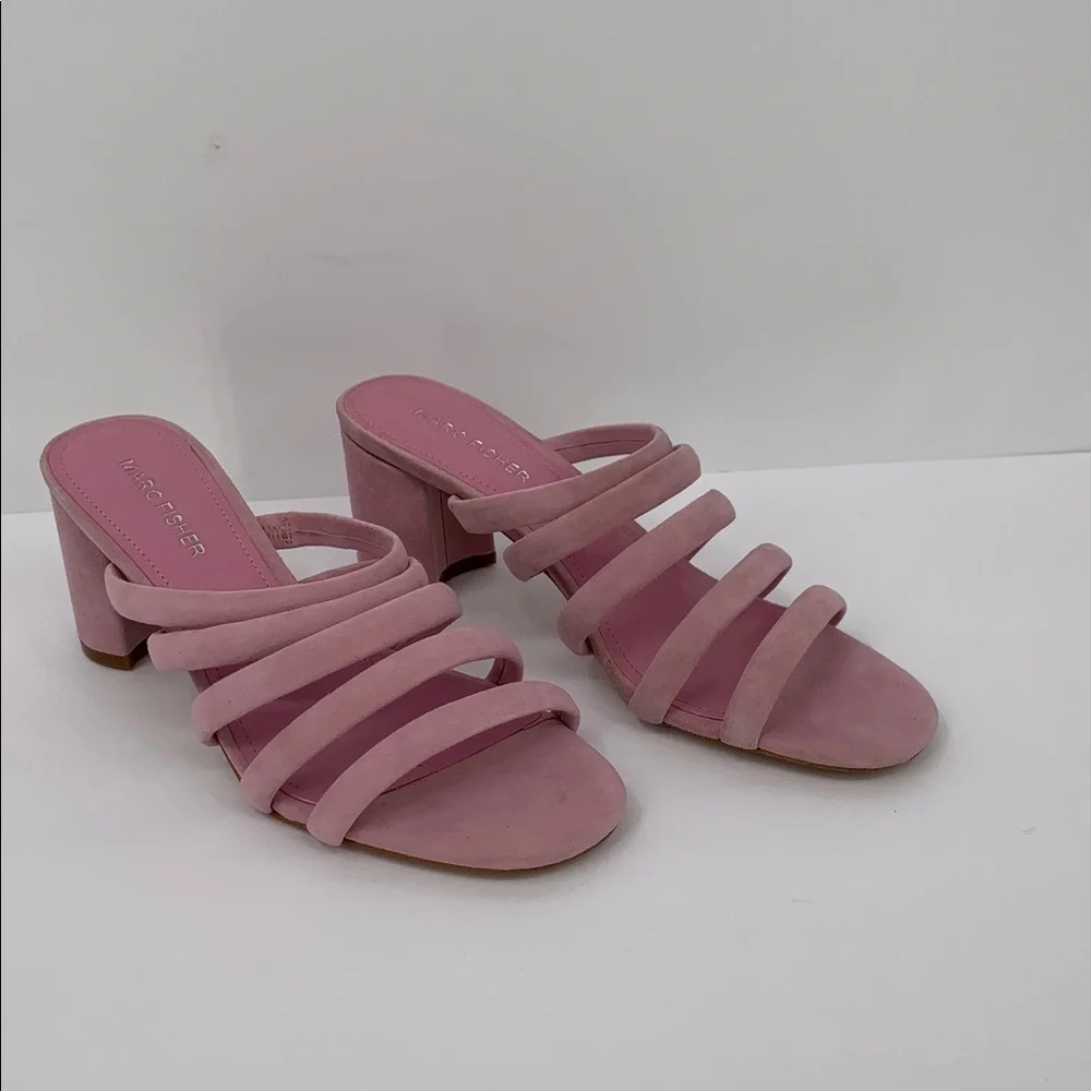 Marc Fisher Shire strappy slide sandal shoe mule heel pink purple suede block 8 - Picture 2 of 6